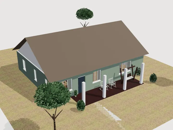 Bungalow Craftsman: tampilan 3D bagian luar