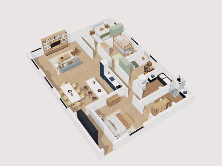 Apartemen Keluarga 4 Kamar: tampilan potongan 3D