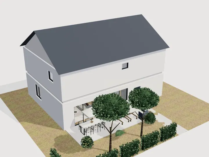 Dupleks Taman 5 Kamar: tampilan 3D bagian luar