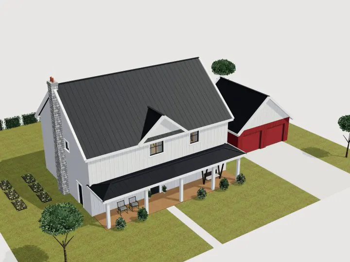 Modern Farmhouse: 3D view of the outside