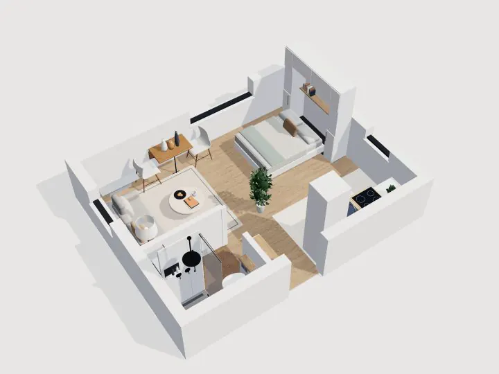 Murphy Bed Studio: 3D cutaway view