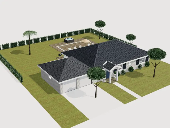 Ranch House with Pool: 3D view of the outside