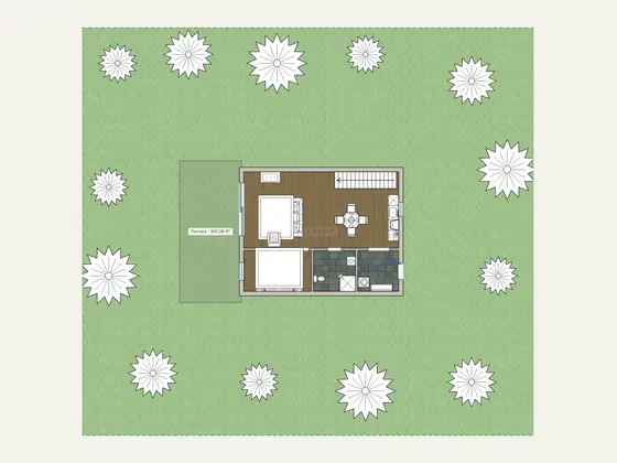 Forest Loft Cabin: 2D floor plan with furniture