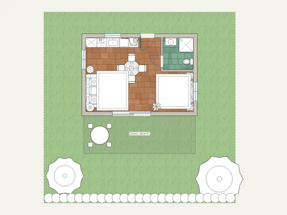 Garden Studio: 2D floor plan with furniture