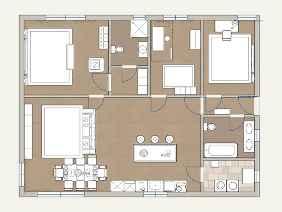 Scandinavian 3-Bedroom: 2D floor plan with furniture